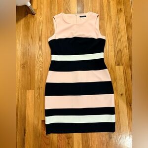 Tommy Hilfiger Sleeveless Striped Midi Dress in Blush, Black & White